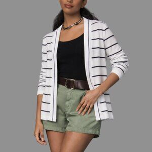 J.Crew Women's Striped Lightweight Open Front Always Cardigan White Size Medium
